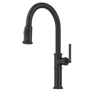 Sellette Traditional Industrial Pull-Down Single Handle Kitchen Faucet in Matte Black