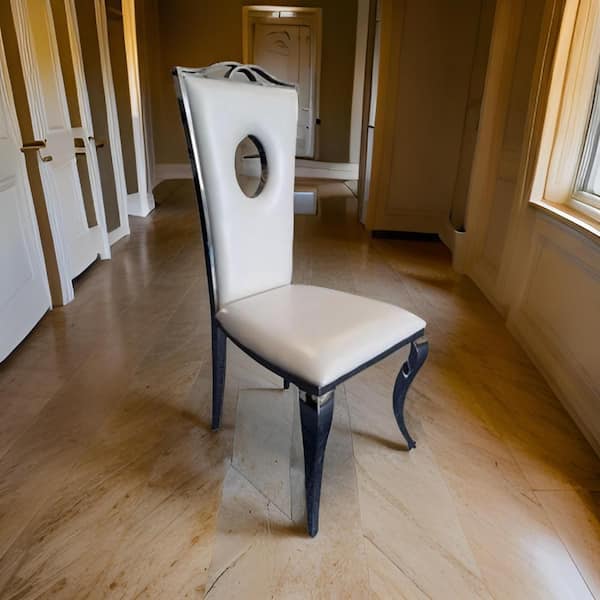 Nick White Faux Leather and Silver Framed Dining Chair (Set of 2)