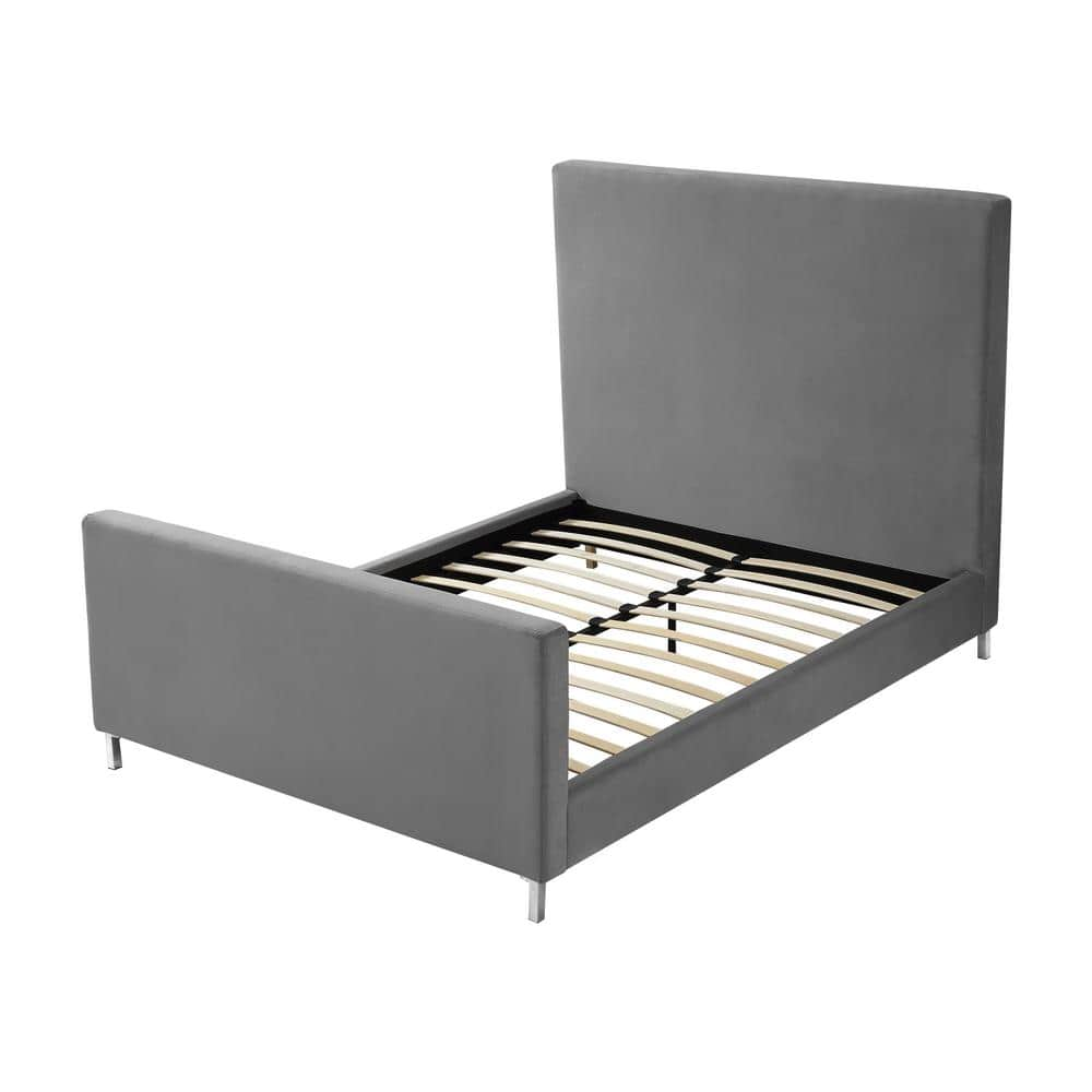 Inspired Home Stefania Grey Queen Size Platform Bed Upholstered Velvet ...