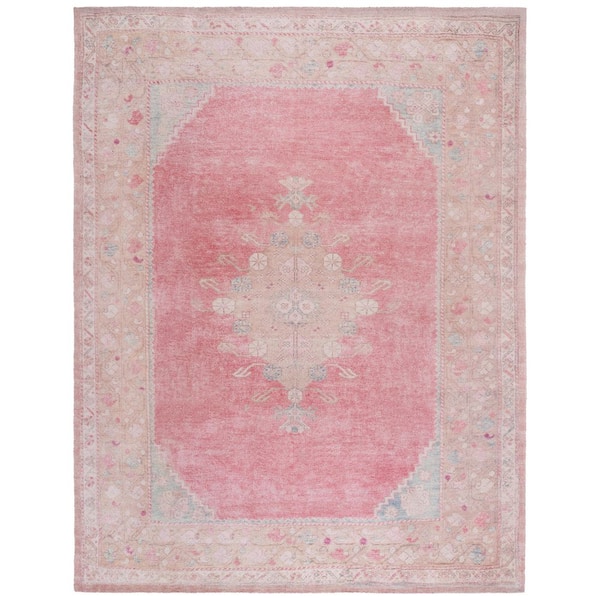 Classic Vintage 9 ft. x 12 ft. Pink/Dark Beige Faded Medallion Area Rug