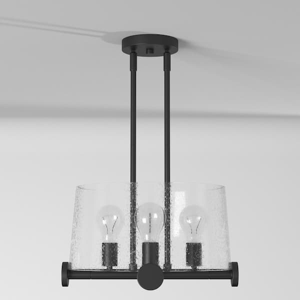 Matteson 60-Watt 4-Light Matte Black Pendant with Clear Seedy Glass Shade