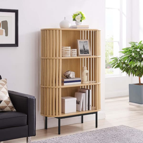 Fortitude Oak 51 in. 3 Tier Display Cabinet / Bookshelf with Open Storage