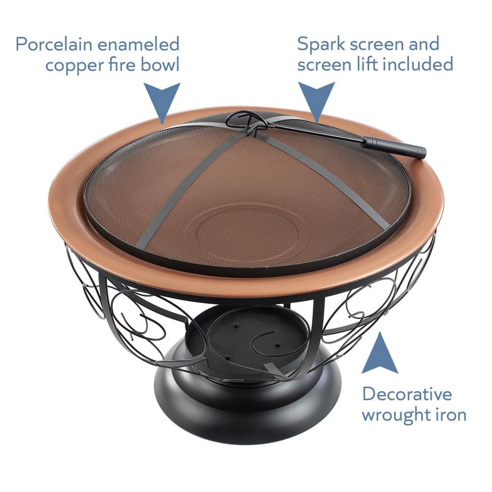 29" Black Round Steel Fire Pit with Porcelain Enamel Bowl