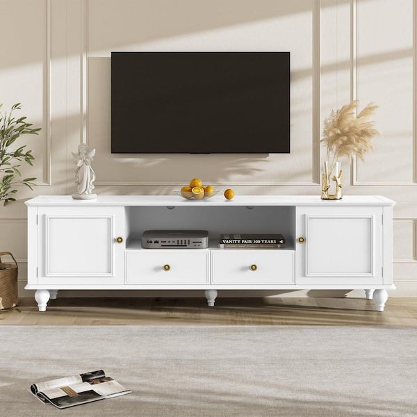 70.9 in. White TV Stand for TVs Up to 80 in. with 2 Drawers and 2 Cabinets