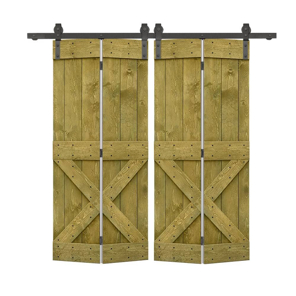 56 in. x 84 in. Mini X Solid Core Jungle Green Stained DIY Wood Double Bi-Fold Barn Doors with Sliding Hardware Kit price history on PriceWatchPro