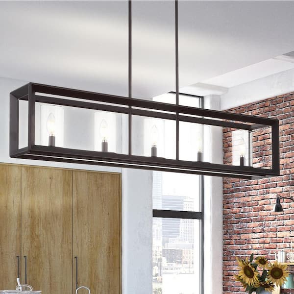 JONATHAN Y Anna 38.5 in. 5-Light Oil Rubbed Bronze Metal/Glass LED Pendant