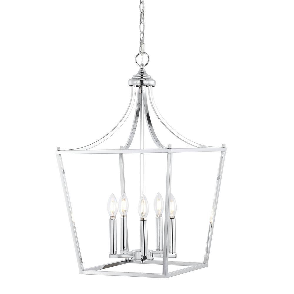 Camden 16" Polished Chrome Iron Drum Pendant Lantern with LED Bulbs
