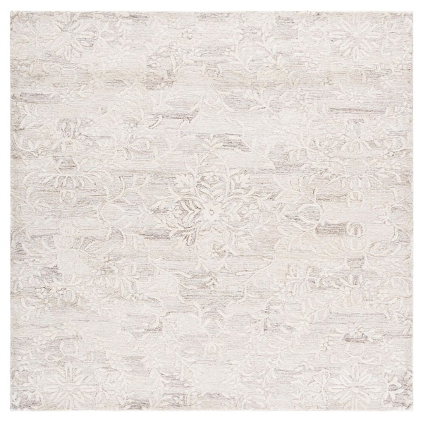 SAFAVIEH Pine 6 ft. x 6 ft. Beige/Ivory Floral Swirls square Area Rug