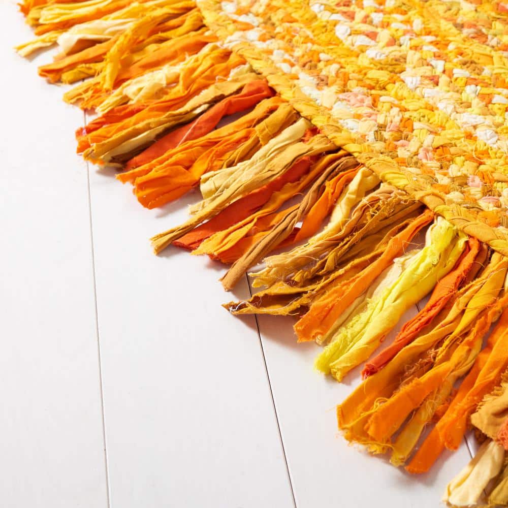 Handmade Yellow Cotton Braided Oval Area Rug 4' x 6'