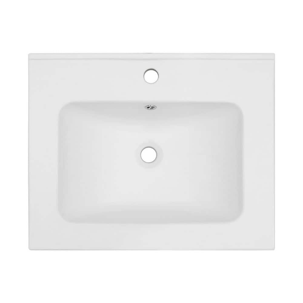 24 in. x 19.7 in. Drop-In Single Bathroom Sink in White Ceramic with Overflow and 1 Faucet Hole price history on PriceWatchPro