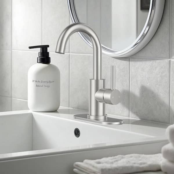 Single Hole Single-Handle Bathroom Faucet with drain with 360° Swivel Spout Bathroom Faucet in Brushed Nickel