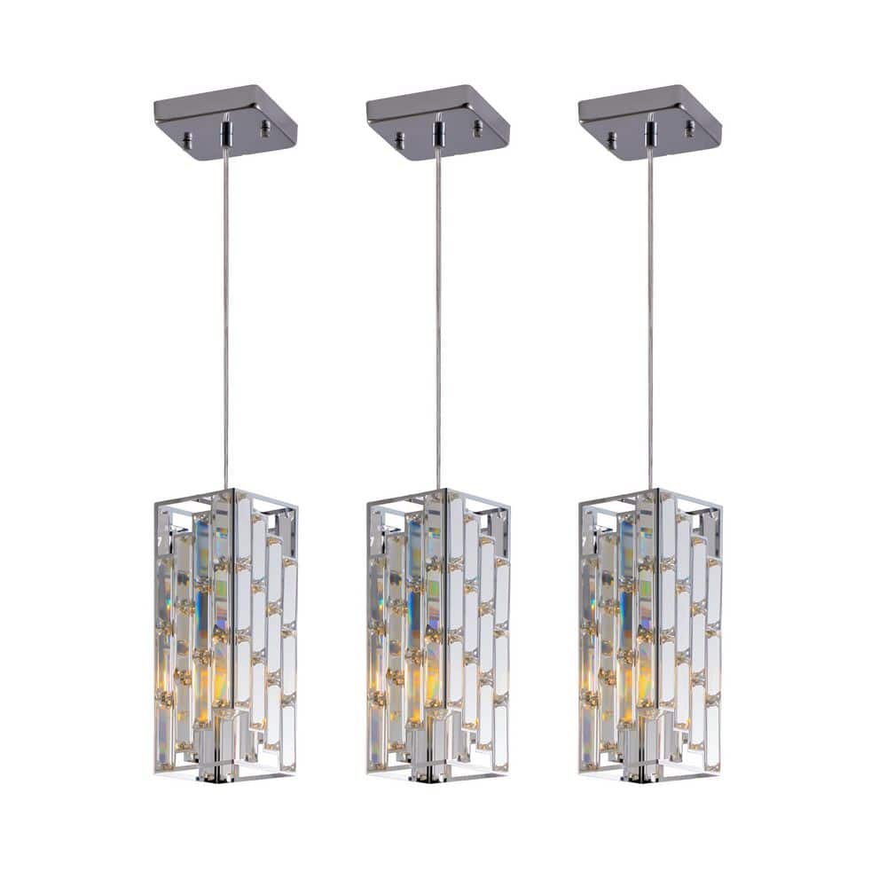 3 Pack 1-Light Chrome Mini Rectangular Transitional Crystal Prism Pendant Light No Bulbs included price history on PriceWatchPro