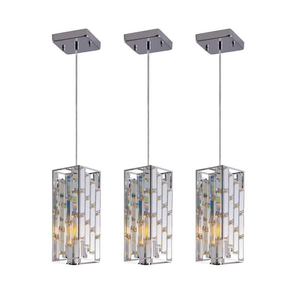 Lasaideal 3 Pack 1-Light Chrome Mini Rectangular Transitional Crystal Prism Pendant Light No Bulbs included