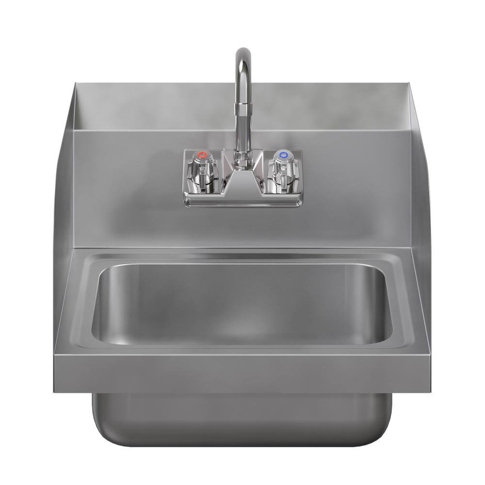 17in Stainless Steel Wall Mounted Hand Sink with Gooseneck Faucet