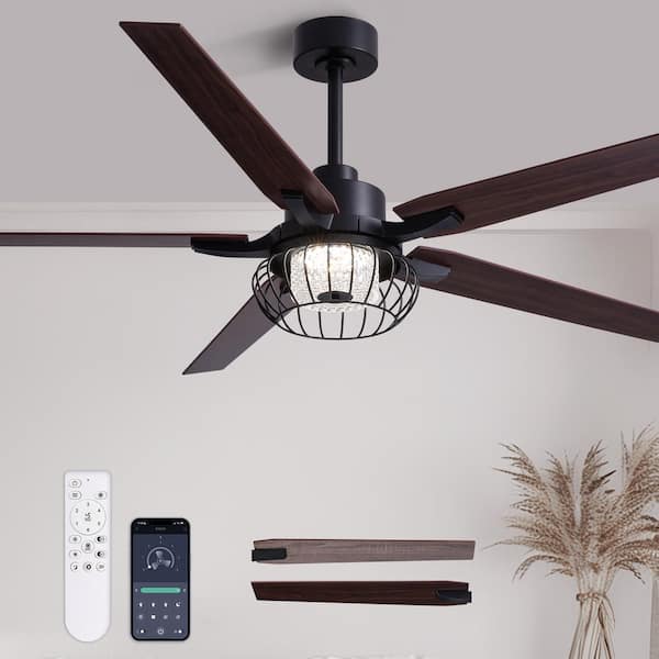 ANTOINE 64 in. Smart Indoor Black Standard Ceiling Fan with Color Changing and Dimmable LED Light Included Fan Light with Remote