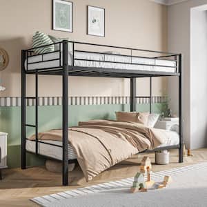 Metal Bunk Bed Twin Over Twin Heavy Duty with Shelf, Slatted Support and Side Ladder for Kids Adults, Black