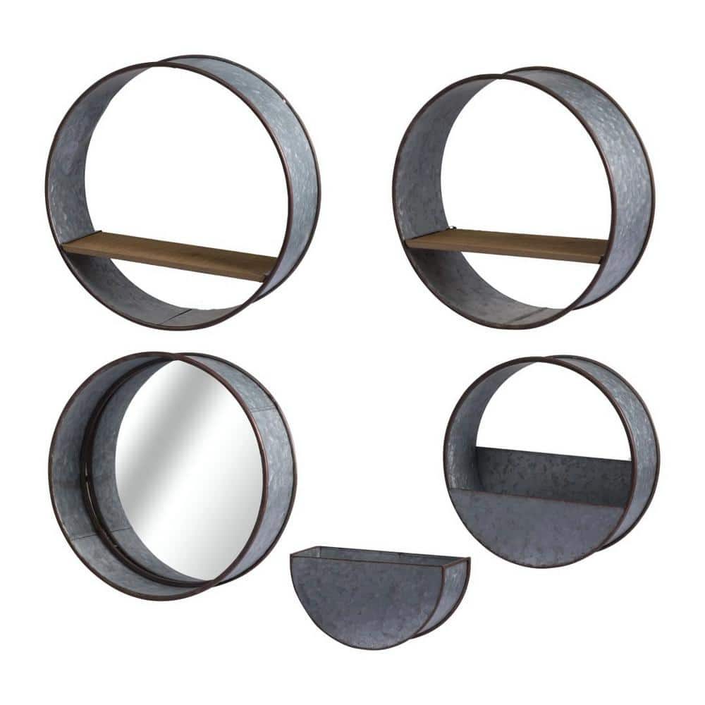 Gray Iron Farmhouse Round Metal Wall Planter, 5 Piece-17.00 in. x 17.00 in.