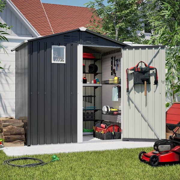 Sudzendf 6 ft. W x 4 ft. D Black Metal Outdoor Storage Shed