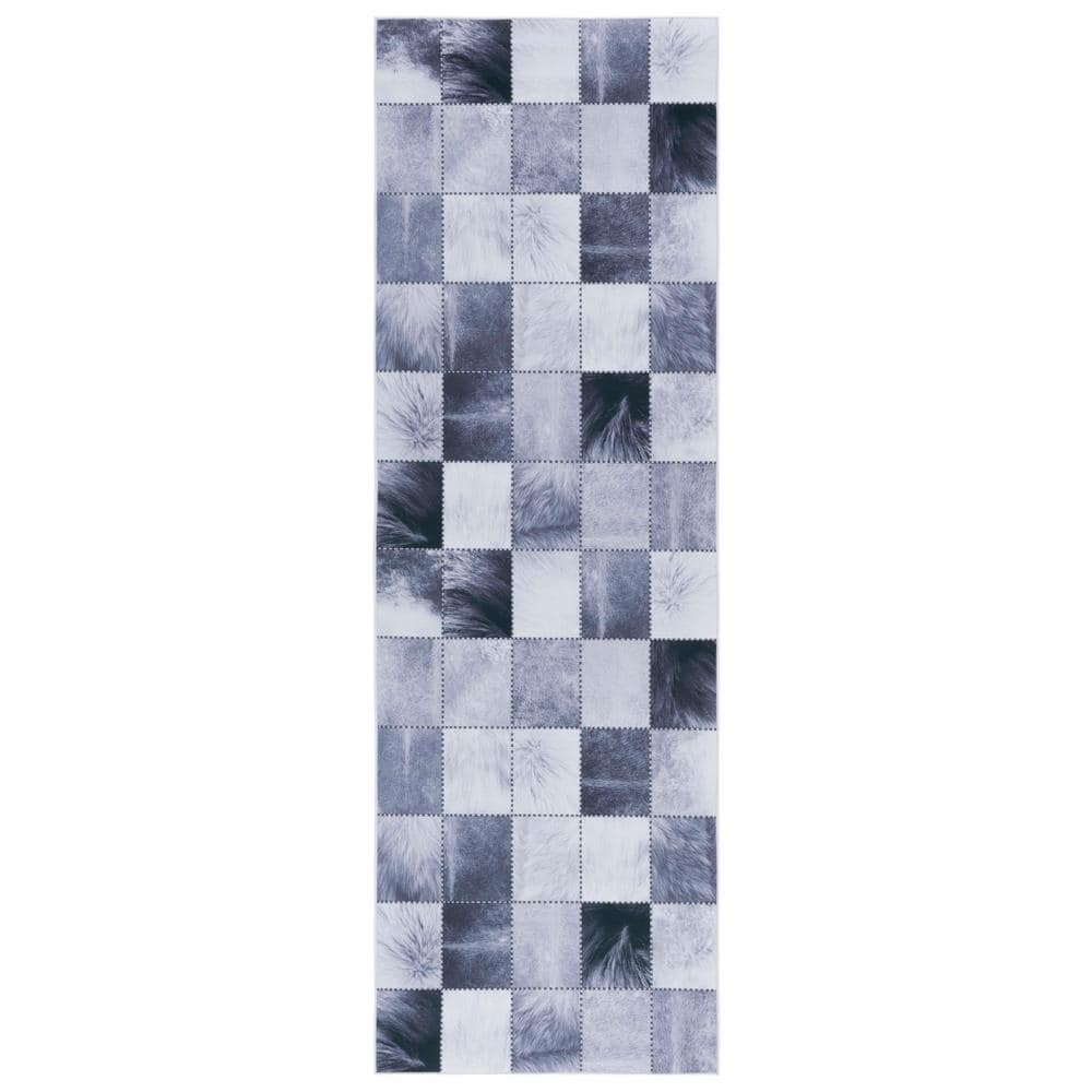 Faux Hide Light Gray/Gray 3 ft. x 8 ft. Machine Washable Plaid Solid Color Runner Rug price history on PriceWatchPro