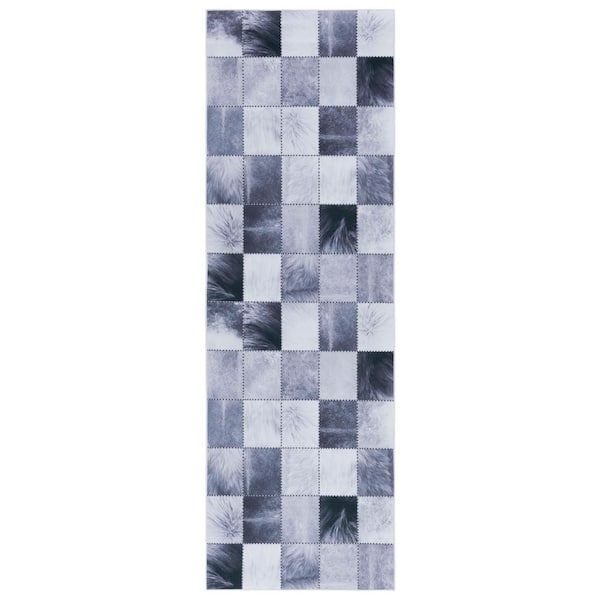 SAFAVIEH Faux Hide Light Gray/Gray 3 ft. x 8 ft. Machine Washable Plaid Solid Color Runner Rug