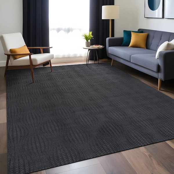 Beverly Rug Serenity Dark Gray Solid 5 ft. x 7 ft. Modern Non Skid