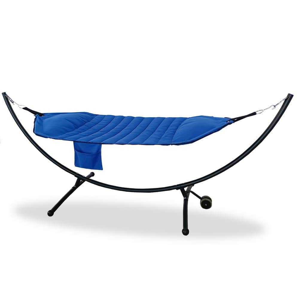 Vibrant Blue Olefin Fabric Hammock with Steel Arc Stand