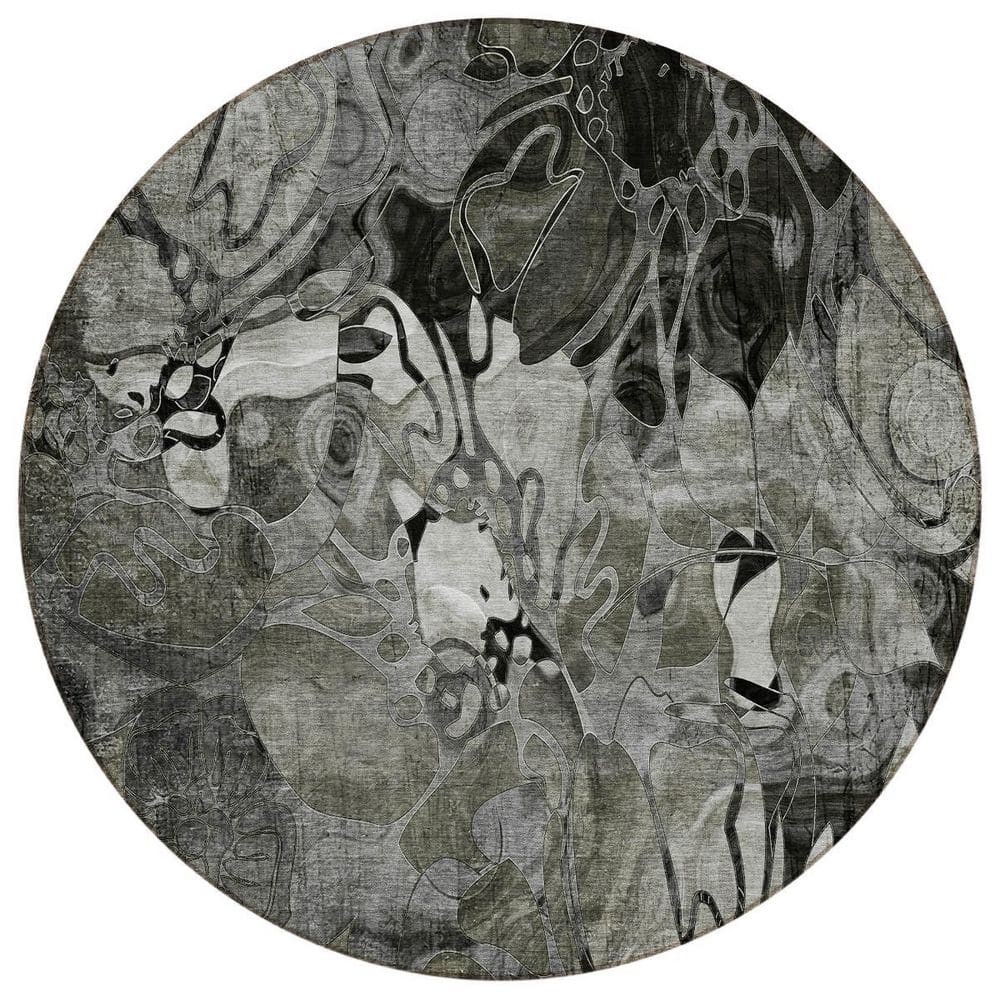 Gray 8 ft. x 8 ft. Woven Abstract Polyester Round Indoor / Outdoor Area Rug price history on PriceWatchPro