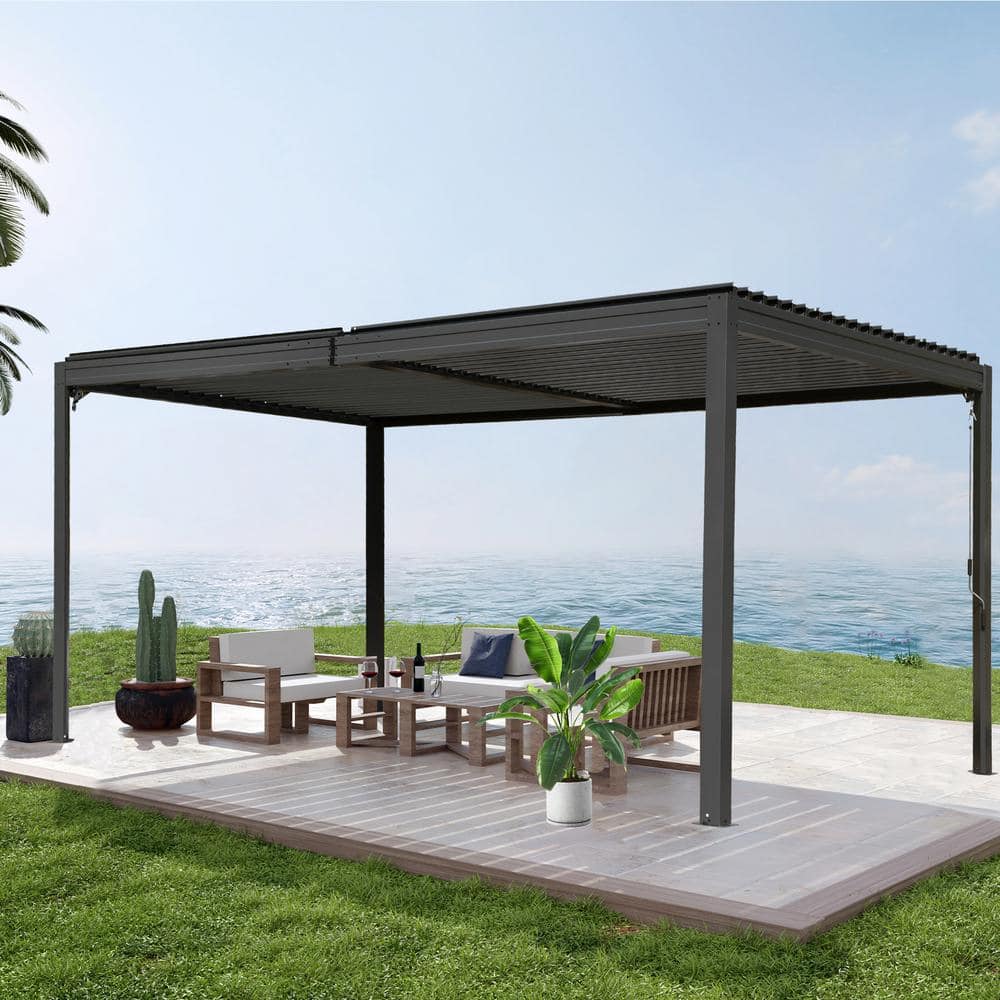 Gray 10x16 Aluminum Pergola with Adjustable Steel Roof