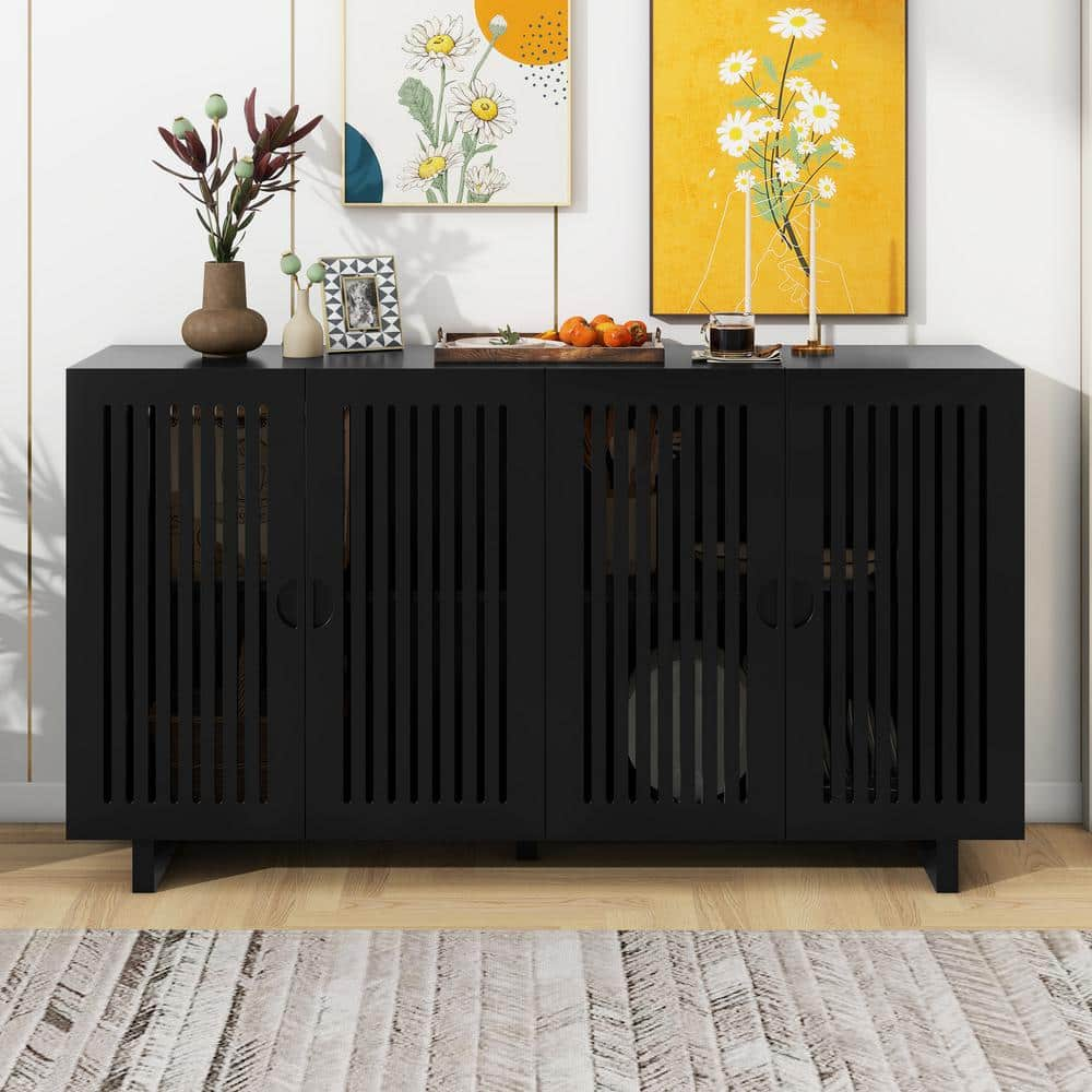 Boosicavelly Black and MDF 60 in. Sideboard with Adjustable Shelves ...