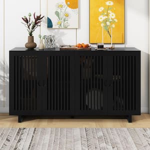 Black and MDF 60 in. Sideboard with Adjustable Shelves