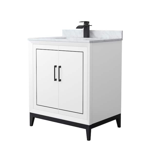 Wyndham Collection Marlena 30 in. W x 22 in. D x 35.25 in. H Single Bath Vanity in White with White Carrara Marble Top
