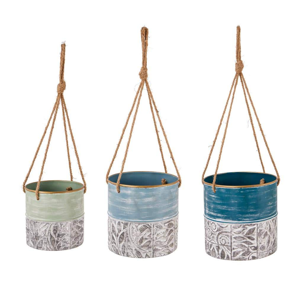 2 Pack Boho Metal Hanging Planters with 5.5 in. Pot (Detachable) +