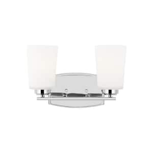 Franport 13.25 in. 2-Light Chrome Traditional Chic Wall Bathroom Vanity Light with Etched White Glass Shades