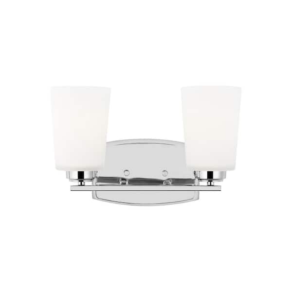 Generation Lighting Franport 13.25 in. 2-Light Chrome Traditional Chic Wall Bathroom Vanity Light with Etched White Glass Shades