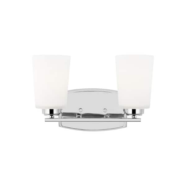 Generation Lighting Franport 13.25 in. 2-Light Chrome Traditional Chic Wall Bathroom Vanity Light with White Glass Shades and LED Bulbs