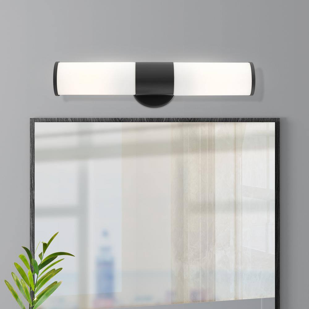 Sleek Urban Black Bronze 2-Light Outdoor Vanity with Satin Opal White Glass