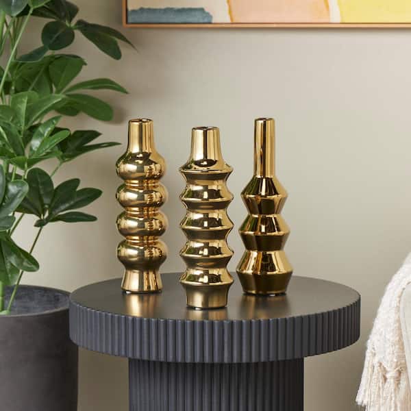 Litton Lane Gold Bubble Inspired Ceramic Abstract Decorative Vase with Varying Shapes (Set of 3)