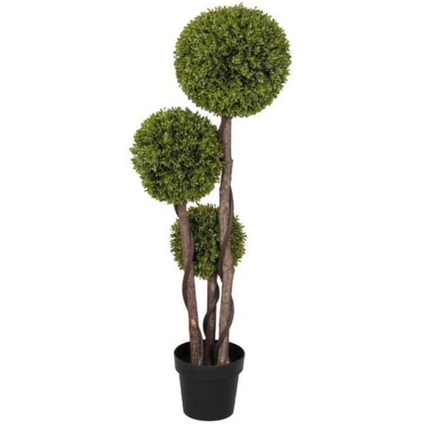 Avex 3.8 ft. Artificial Ball Boxwood Topiary Tree in Black Plastic Pot