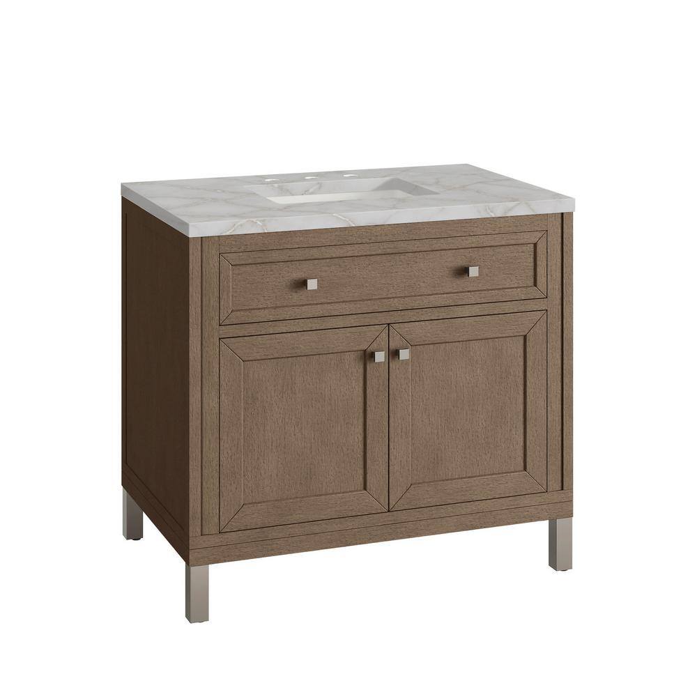 Chicago 36" Whitewashed Walnut Vanity with Victorian Silver Quartz Top