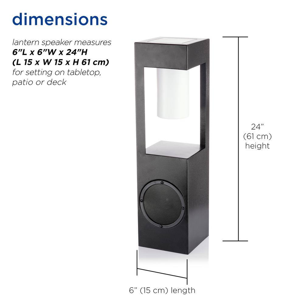 24'' Black Metal Solar LED Outdoor Lantern with Bluetooth Speaker