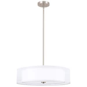Lindos 3 Light 60-Watt Brushed Nickel Contemporary Chandelier with White Shade, No Bulb Included