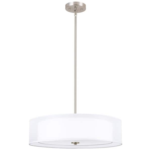 Kira Home Lindos 3 Light 60-Watt Brushed Nickel Contemporary Chandelier with White Shade, No Bulb Included