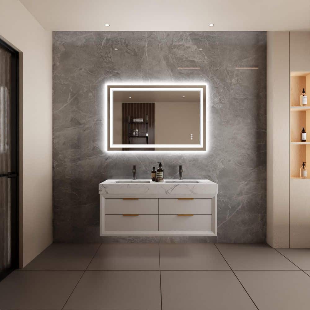 48 in. W x32 in. H Rectangular Frameless Wall Mounted LED Bathroom Vanity M