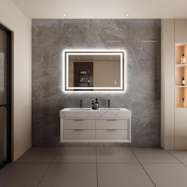 Unbranded 48 in. W x32 in. H Rectangular Frameless Wall Mounted LED Bathroom Vanity Mirror in Silver