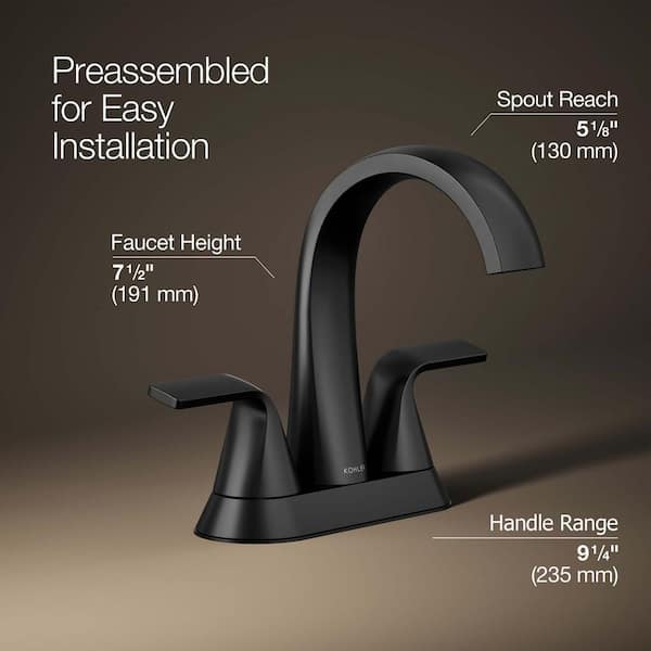 KOHLER Cursiva 4 in. Centerset Double Handle Bathroom Faucet in Matte Black