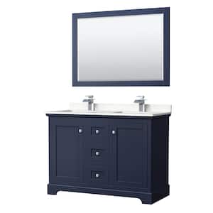 Avery 48 in. W x 22 in. D x 35 in. H Double Bath Vanity in Dark Blue with Carrara Cultured Marble Top and 46 in. Mirror
