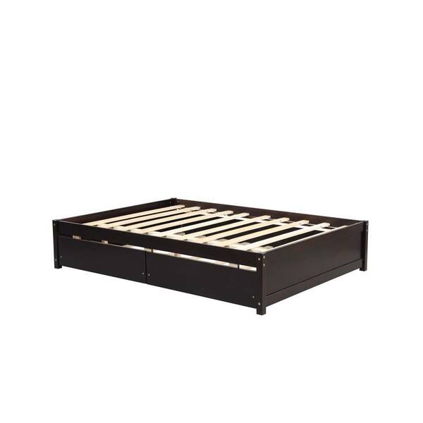 wetiny Black (Espresso) Wood Frame Full Platform Bed with Storage