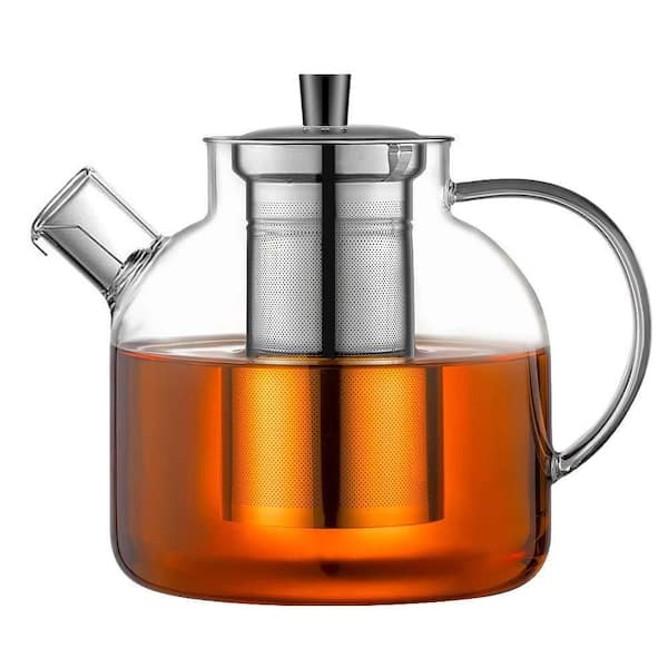 Glass Teapot with Removable Infuser, Stovetop & Microwave Safe Borosilicate Kettle for Loose Leaf Tea