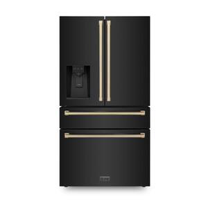 36" Autograph Edition Freestanding French Door Refrigerator in Black Stainless Steel & Champagne Bronze Handles