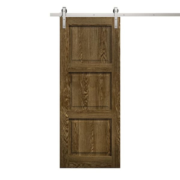 28 in. x 96 in. Marble Oak Color Solid Wood Single Barn Door Slab With Hardware